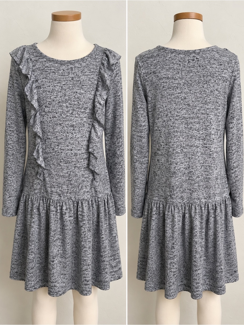 Gymboree Heather Gray Ruffle-Front Long Sleeve Dress
